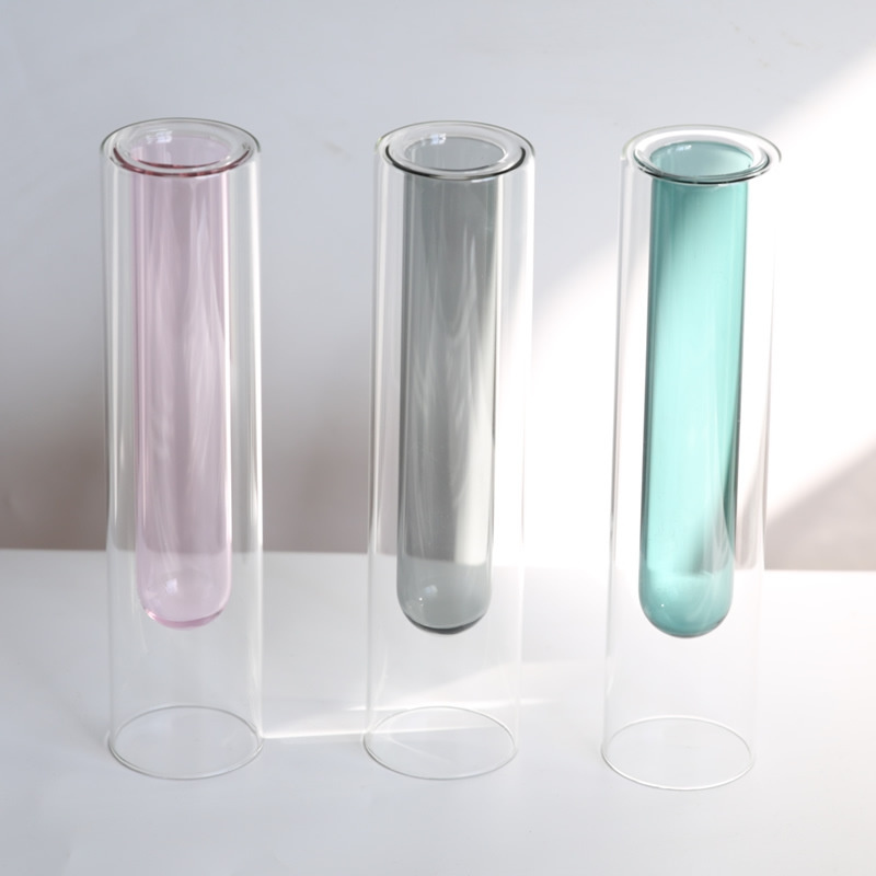 Hot Selling Modern Small Unique High Borosilicate Double Wall Table Glass Vase for Flowers