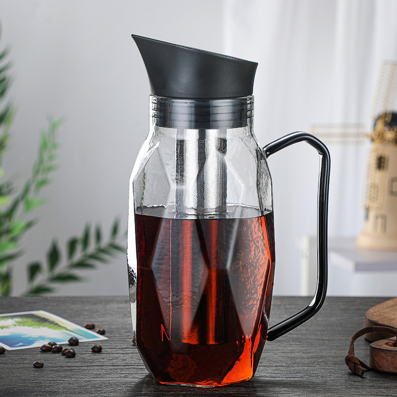 1500ml Borosilicate Airtight Cold Brew Iced Coffee Maker Geometric Glass Tea Maker With Removable Infuser