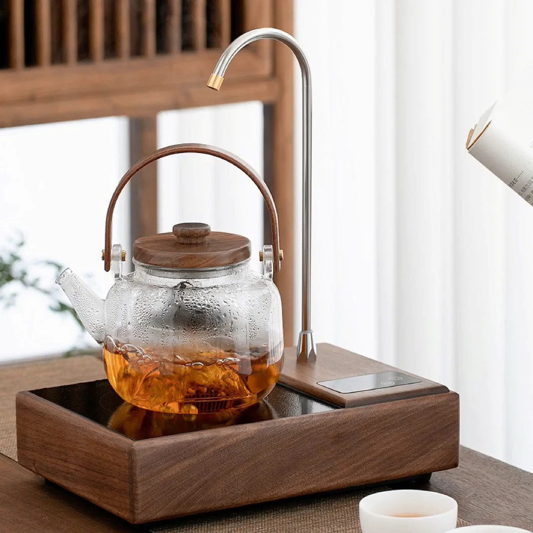 2023 Hot Selling Borosilicate Glass Teapot Set Clear Glass Teapot with Wood Handle and Glass Infuser for Coffee New Style