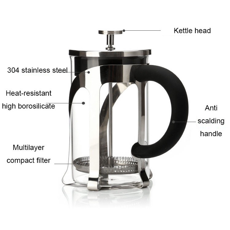 Stainless Steel European Glass Small French Press Coffee Maker and Tea Press