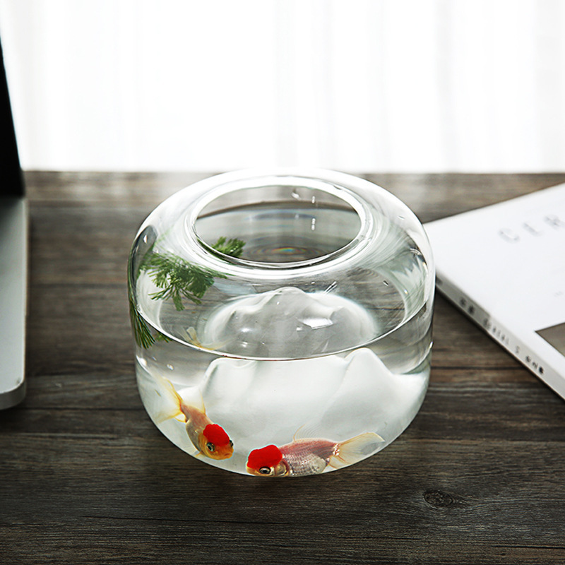 Clear Glass Fish Bowl with Mountain Shaped Frosted glass Bottom Unique Design For Home decoration Handmade Glass Fish Bowl