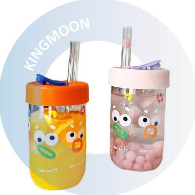 Tumbler Iced Coffee Cups Drinking Glasses Beer Bottle Boba Tea Smoothie Juice Cup Glass with Silicone Lid Low MOQ Straw