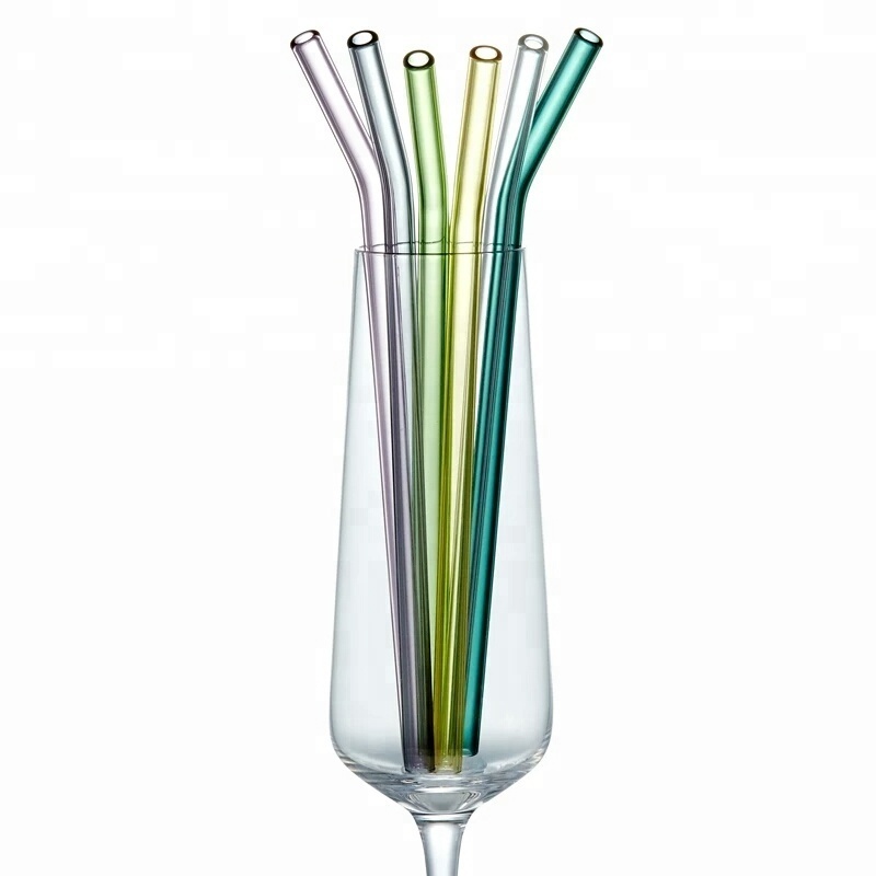 1 Piece Modern Bar Accessories Drinking Straws Glass Pipes Multiple Color Bent Drink Straw/borosilicate Glass Juice Straw /glass