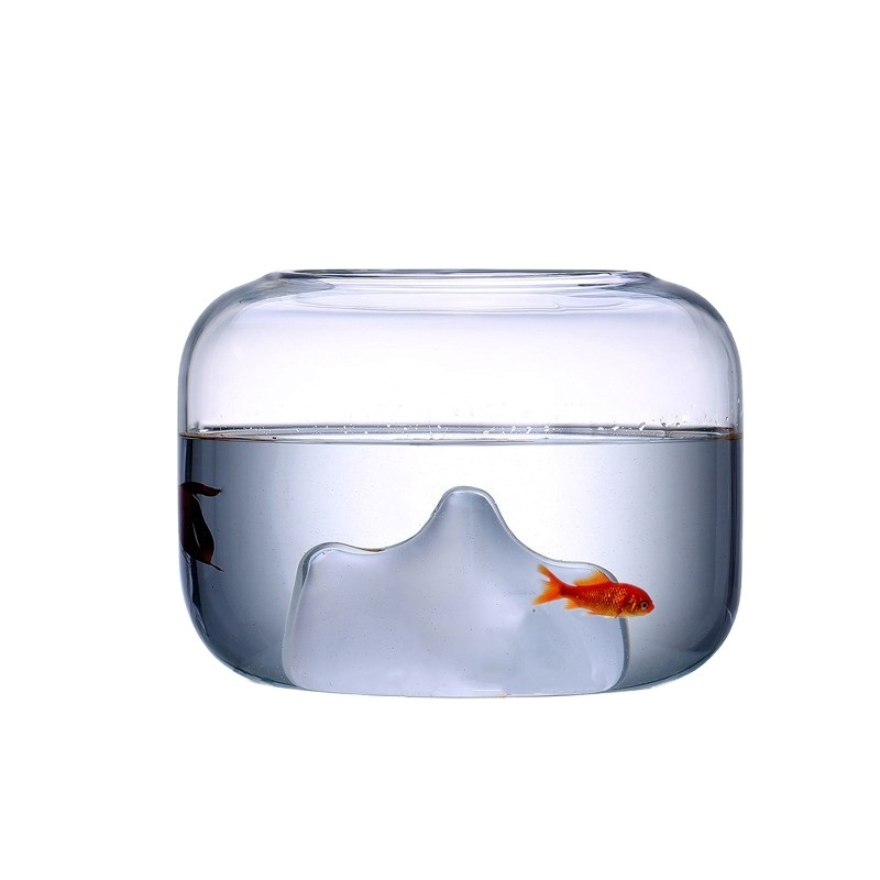 Clear Glass Fish Bowl with Mountain Shaped Frosted glass Bottom Unique Design For Home decoration Handmade Glass Fish Bowl