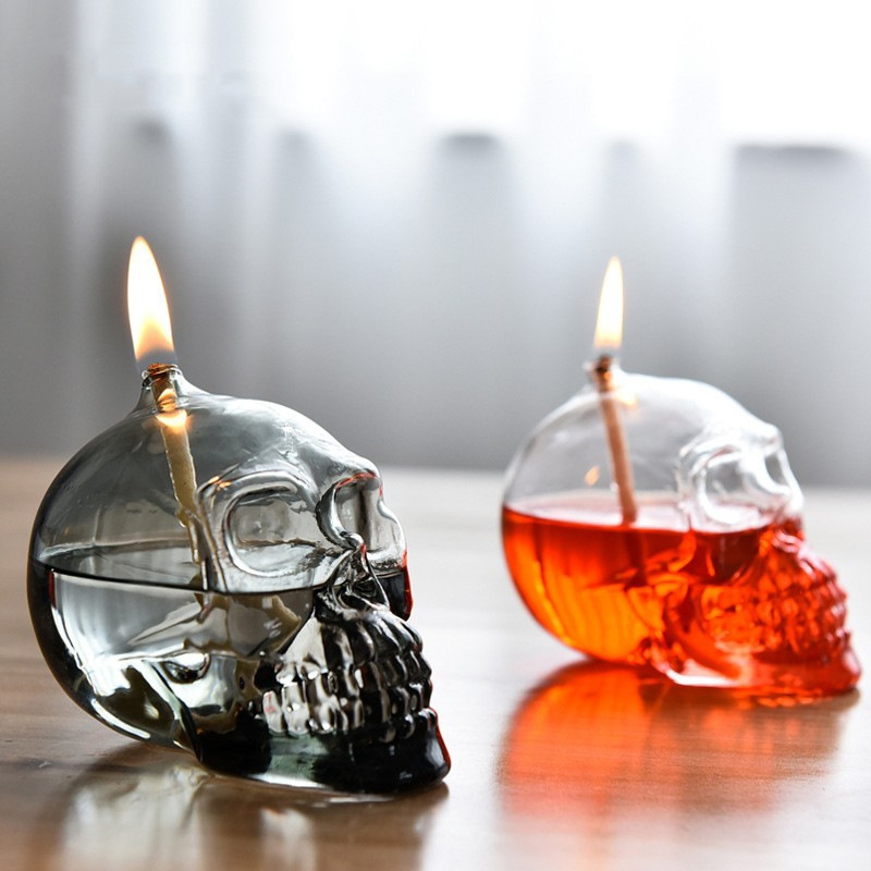 Manufacturer Well Made Skeleton Shape Smokeless Refillable Liquid Bliss Glass Oil Candle