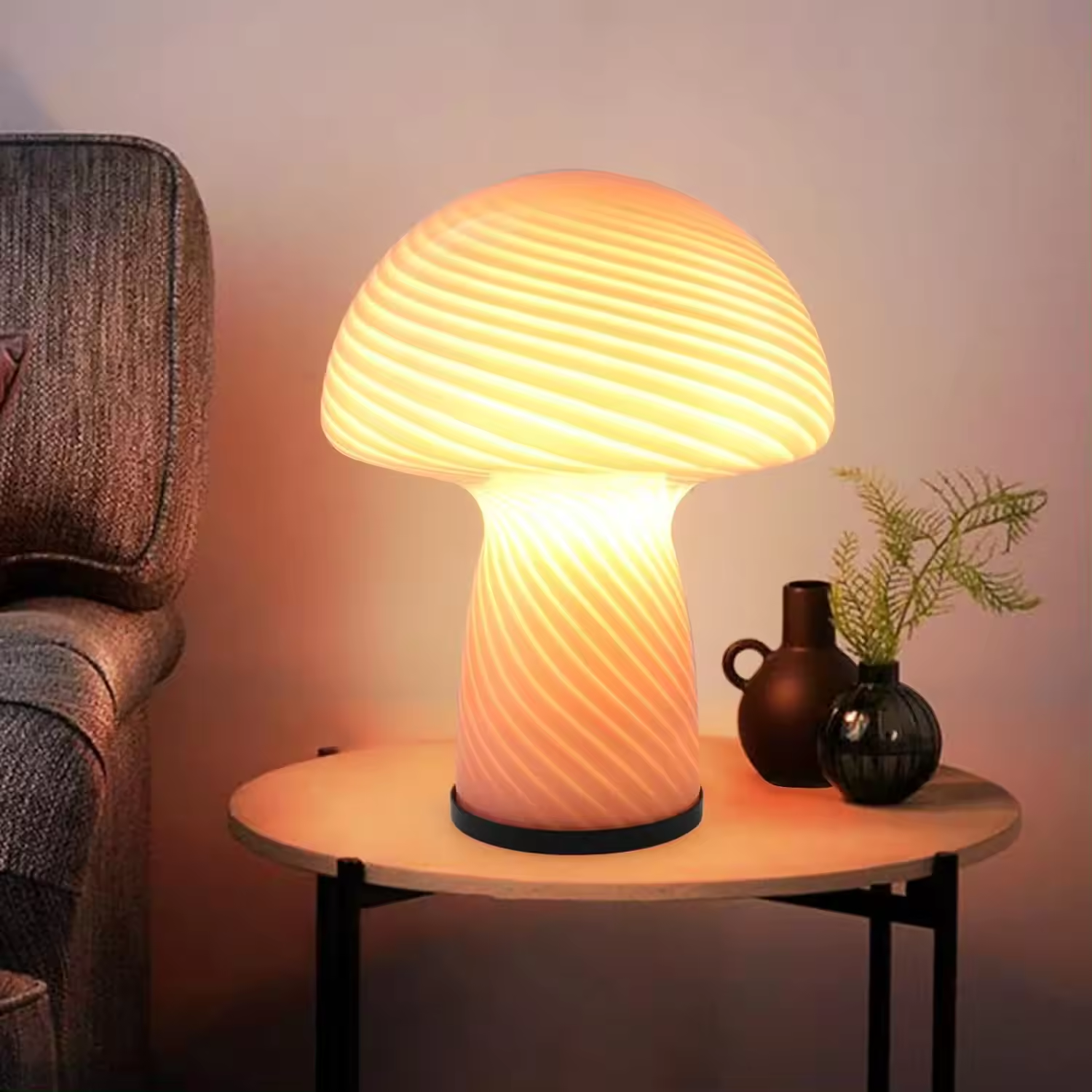 Translucent Vintage Style Desk Glass Nightstand LED Mushroom Table Lamp