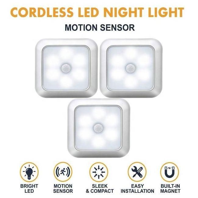 Battery Powered Stick on Magnetic Motion sensor Silver led Closet Stair Wall Hallway Step Night light Indoor