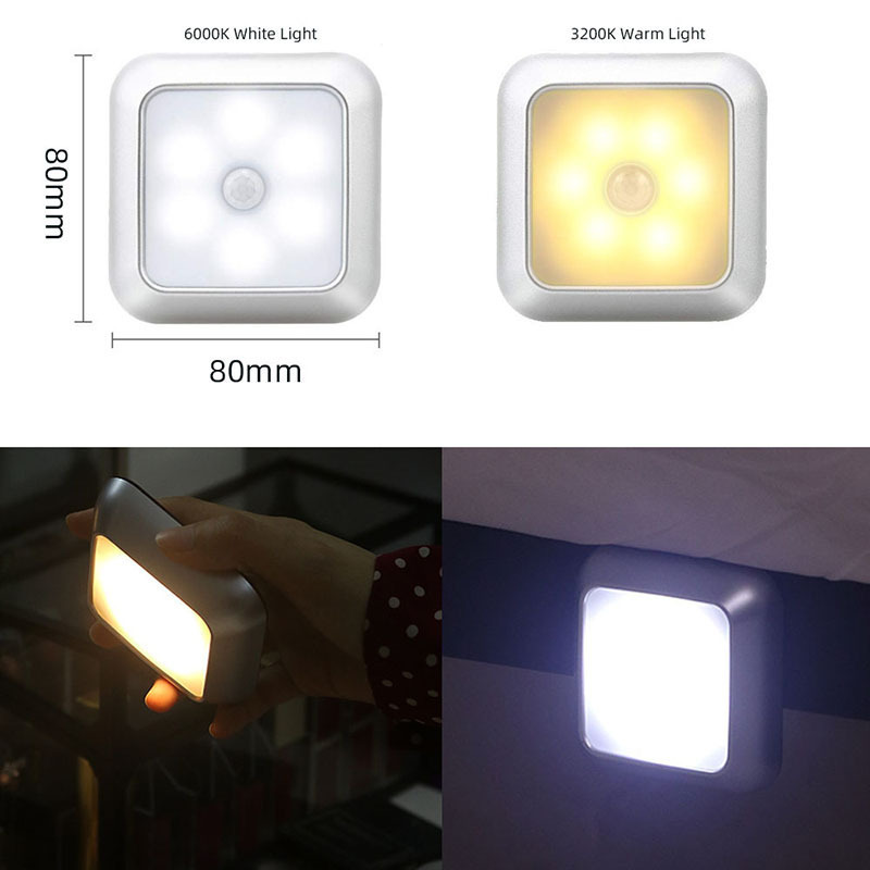 Battery Powered Stick on Magnetic Motion sensor Silver led Closet Stair Wall Hallway Step Night light Indoor