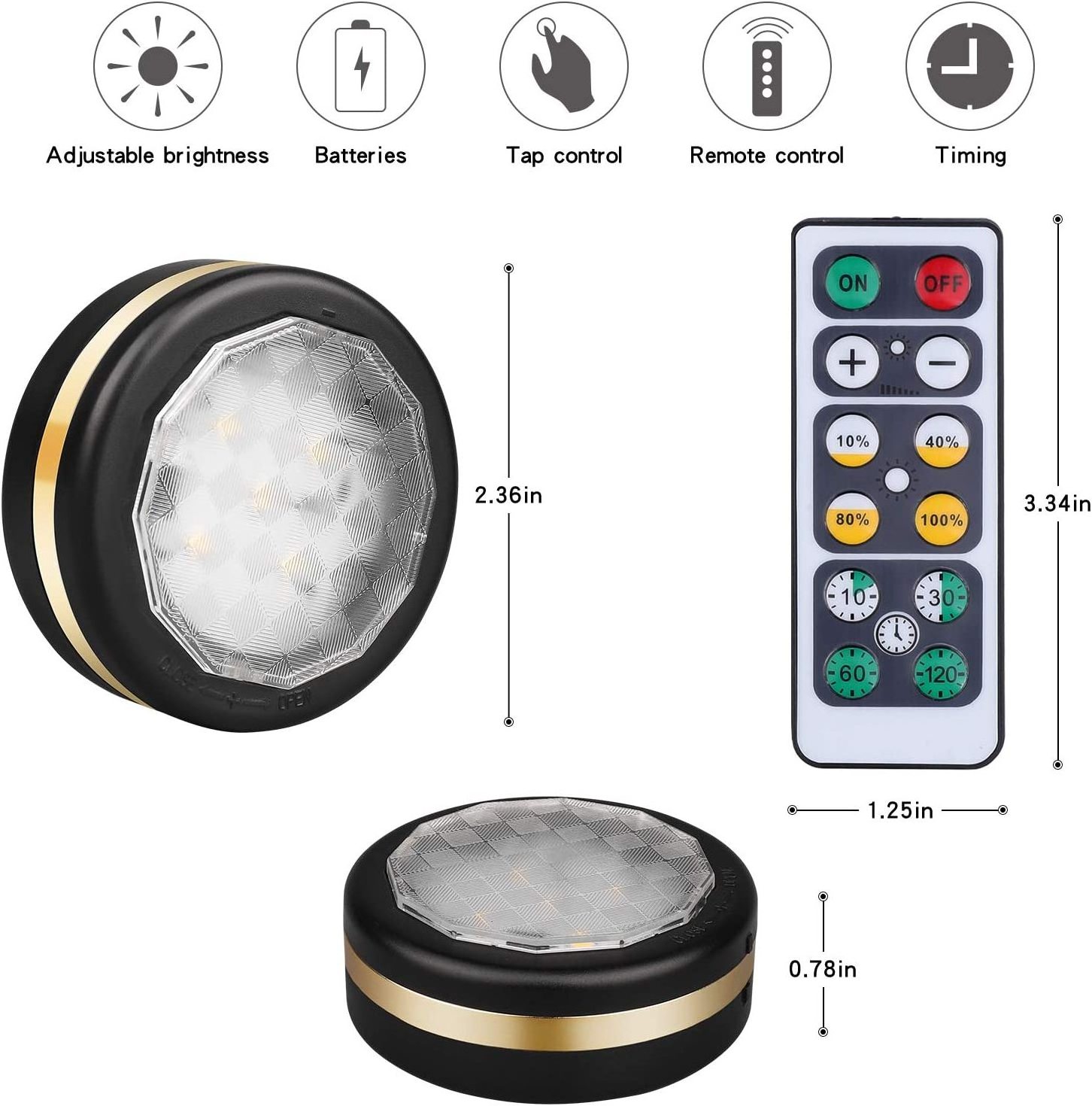 Battery Operated LED Puck Steps Stick up Lights Indoor Under Counter Cabinet Light with Remote Control