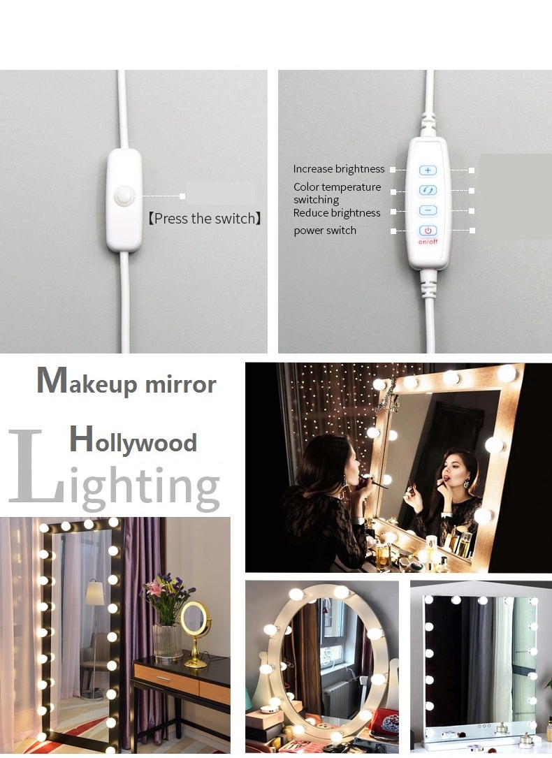 14 bulbs DIY led mirror light tricolor makeup light USB dimming mirror headlight 45mm 360 vanity mirror light bulbs