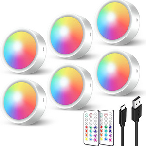 USB Rechargeable Puck Lights with Remote Control Wireless LED Under Cabinet Light Color Changeable Dimmable  Under Counter Light