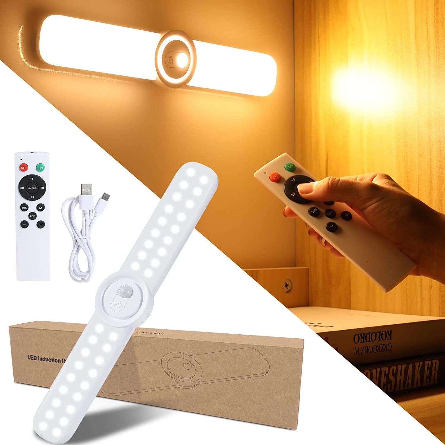 3 Color 10 Adjustable Brightness Motion Sensor Under Cabinet Lighting LED Closet Light with Remote Control