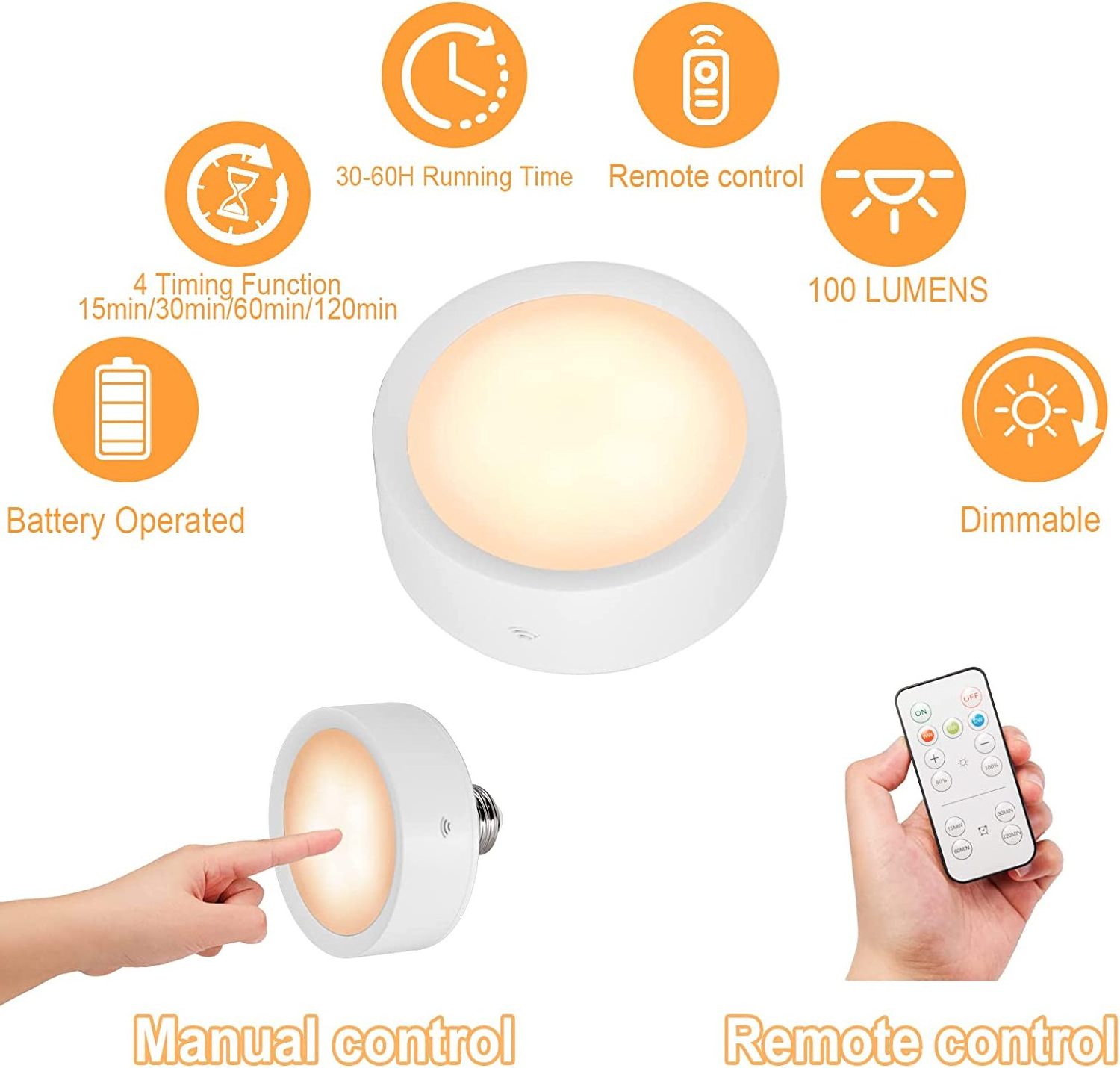 Battery Operated Light Bulbs for Lamps with Remote Timer Dimmable LED Puck Lights Kitchen Frosted Glass Modern Wall Mounted