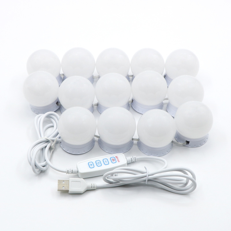 14 bulbs DIY led mirror light tricolor makeup light USB dimming mirror headlight 45mm 360 vanity mirror light bulbs