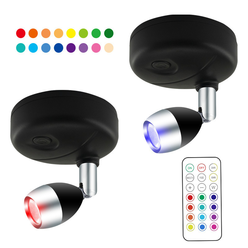 RGB Wireless Spotlight Battery Operated Accent Art Lights for Paintings Mini Led Picture Puck Wall Cabinet Closet Light