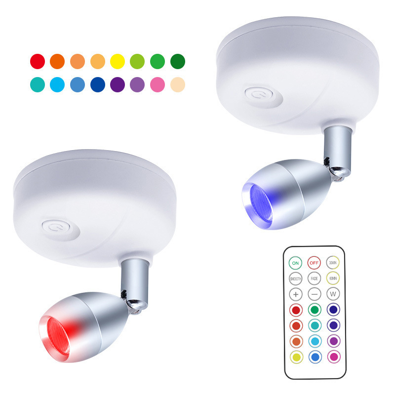 RGB Wireless Spotlight Battery Operated Accent Art Lights for Paintings Mini Led Picture Puck Wall Cabinet Closet Light