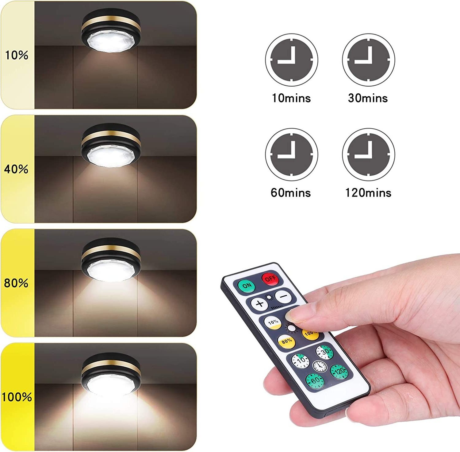 Battery Operated LED Puck Steps Stick up Lights Indoor Under Counter Cabinet Light with Remote Control