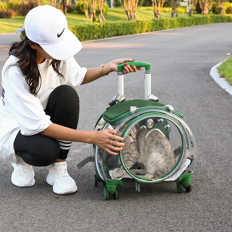 Light material transparent pet trolley carrier with wheels Portable Cat House Cat Travel Backpack