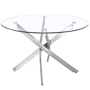 Modern Luxury Stylish Dining Tables round shape top Glass Stainless Steel Contemporary Dining table