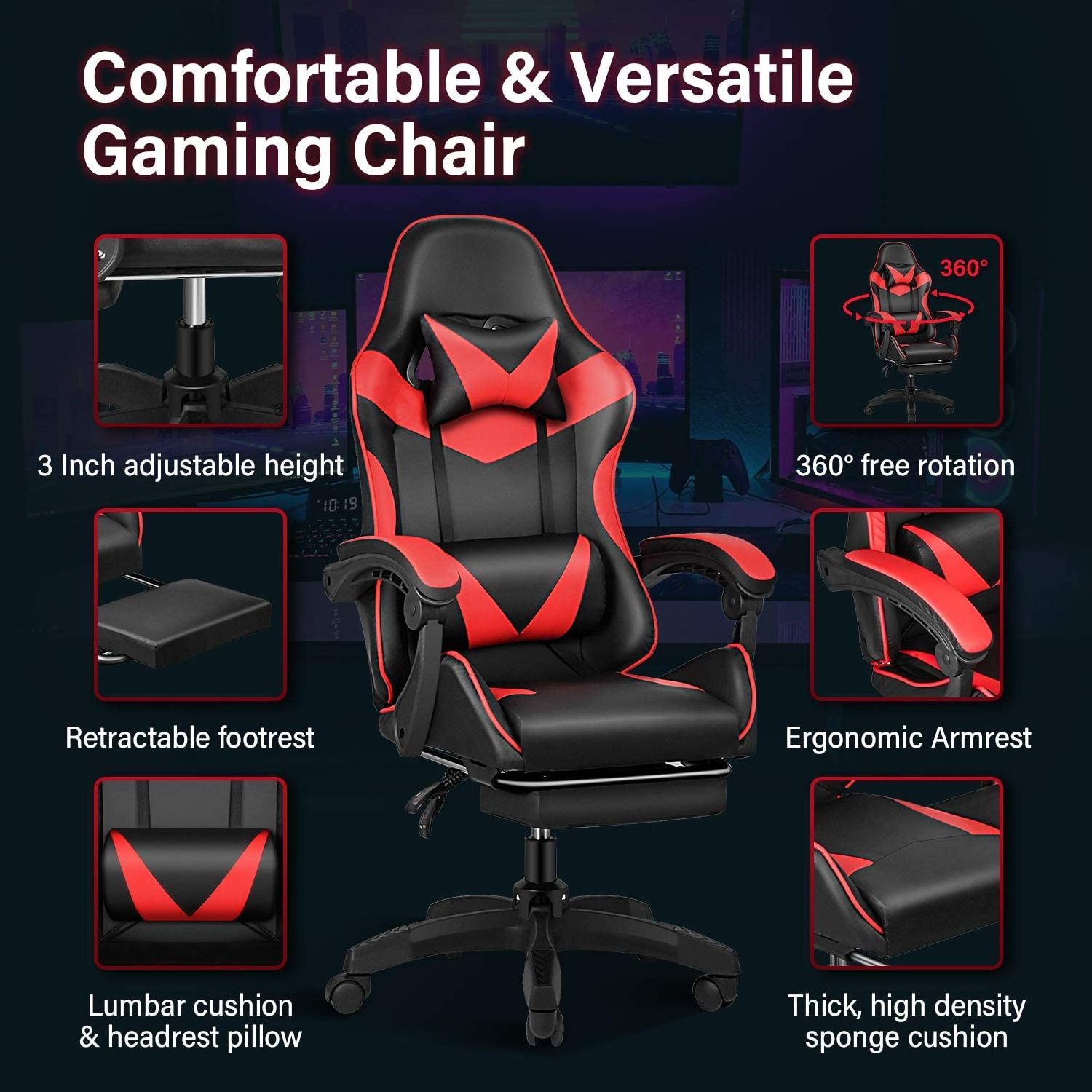 Adjustable PU Leather Gaming Chair Customized Gaming Chair for Gamer Good Office Chairs for Gaming