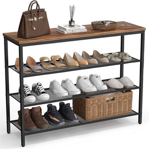 Wholesale Industrial Style 4-Tiers Brown Shoe Rack With Black Shelf For Home/Living Room Use