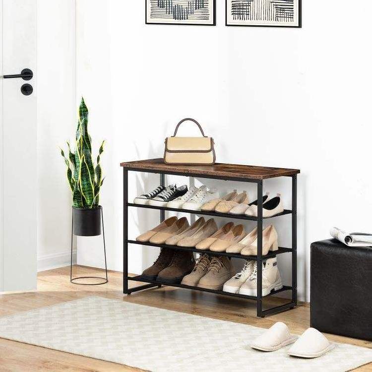 Wholesale Industrial Style 4-Tiers Brown Shoe Rack With Black Shelf For Home/Living Room Use