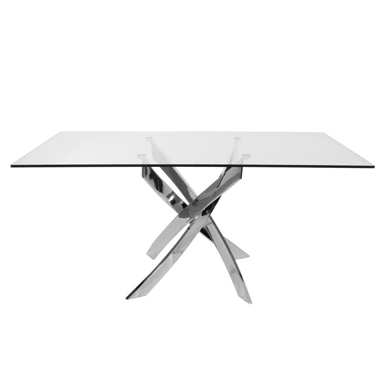 Modern Luxury Stylish Dining Tables round shape top Glass Stainless Steel Contemporary Dining table