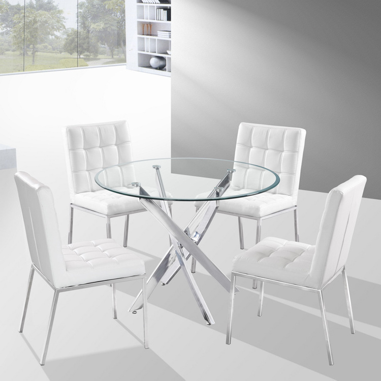 Modern Luxury Stylish Dining Tables round shape top Glass Stainless Steel Contemporary Dining table