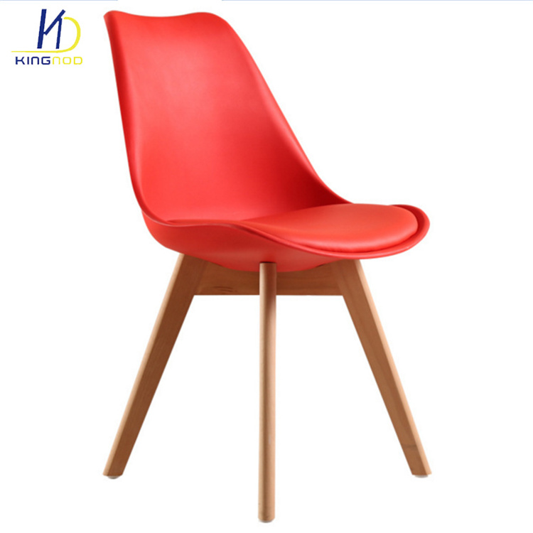 Modern Designer Home Kitchen Furniture Nordic PU Cushion Wood Leg Plastic Chair for Sale