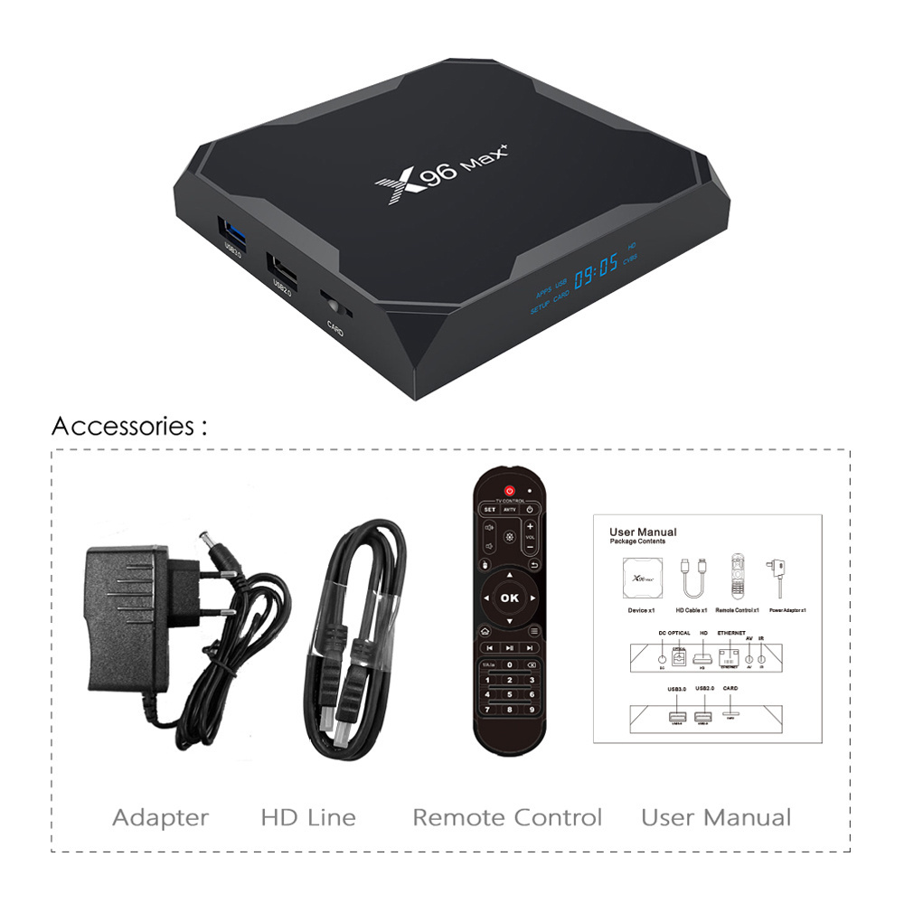 High Quality Android 9 OS TV Box X96 Max + 4K Ultra HD H.265 Smart TV Box 4G 32G / 4G 64G Dual Wifi + BT 4.1 X96 Max Plus