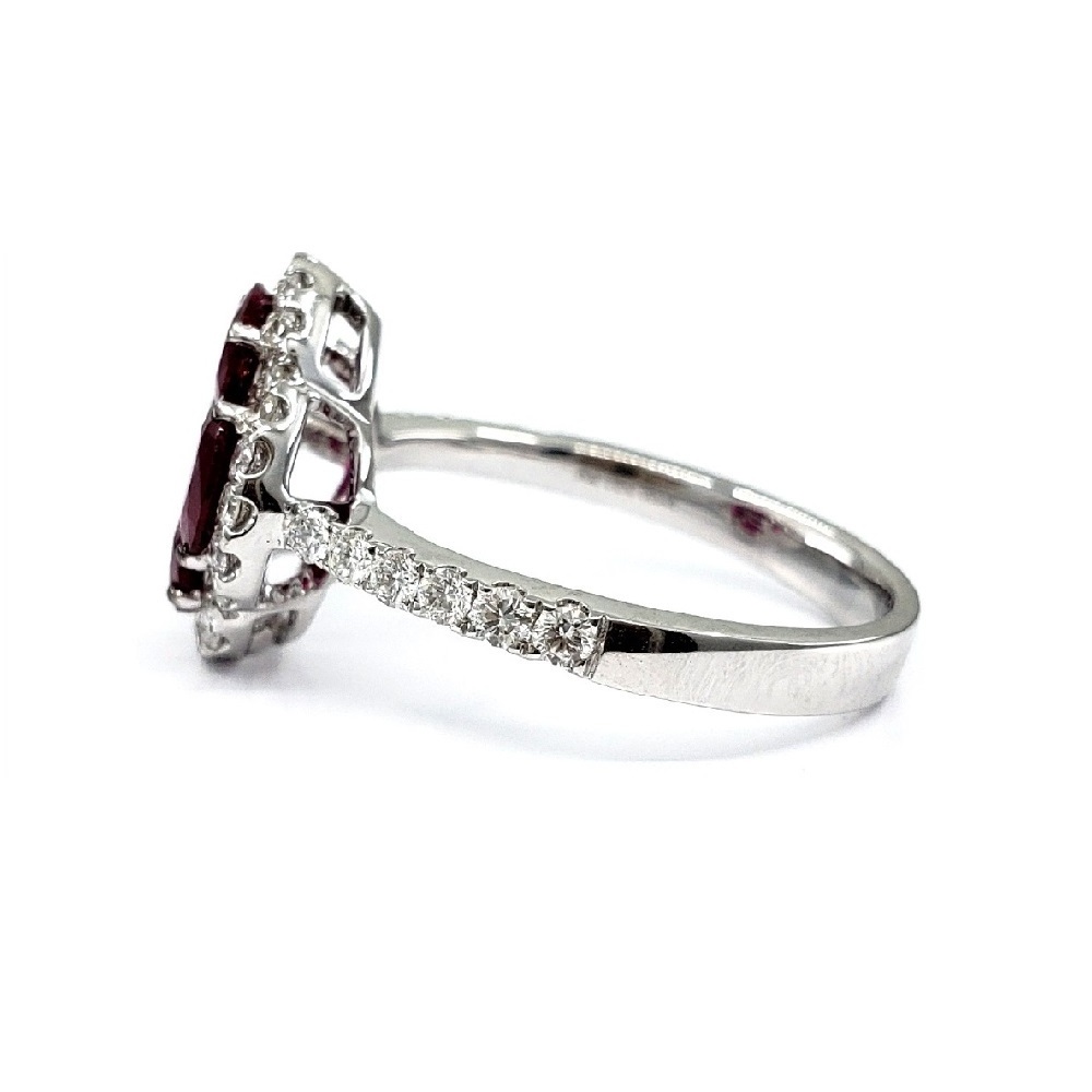 Fine Jewelry 750  Good Quality Romantic Illusion Cluster Fine Ruby Jewelry  18k White gold Natural Diamond Ring For Lady