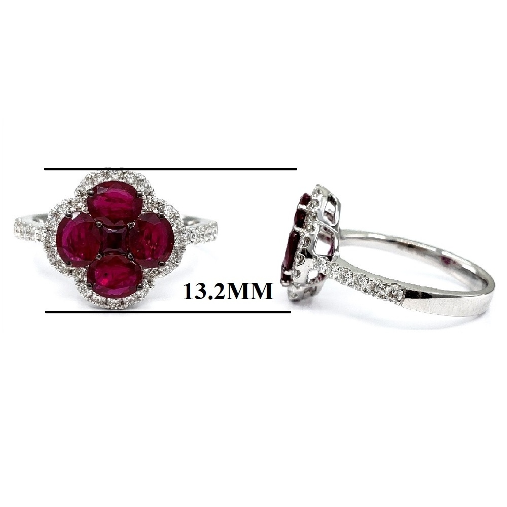 Fine Jewelry 750  Good Quality Romantic Illusion Cluster Fine Ruby Jewelry  18k White gold Natural Diamond Ring For Lady