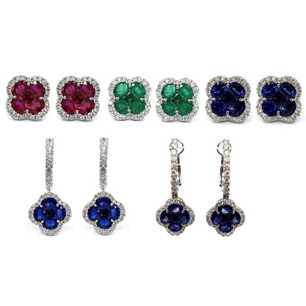 King O King Jewellery Co. Limited High Quality 14k Solid White Gold Real Diamond Blue Sapphire Hoops Earring For Gift