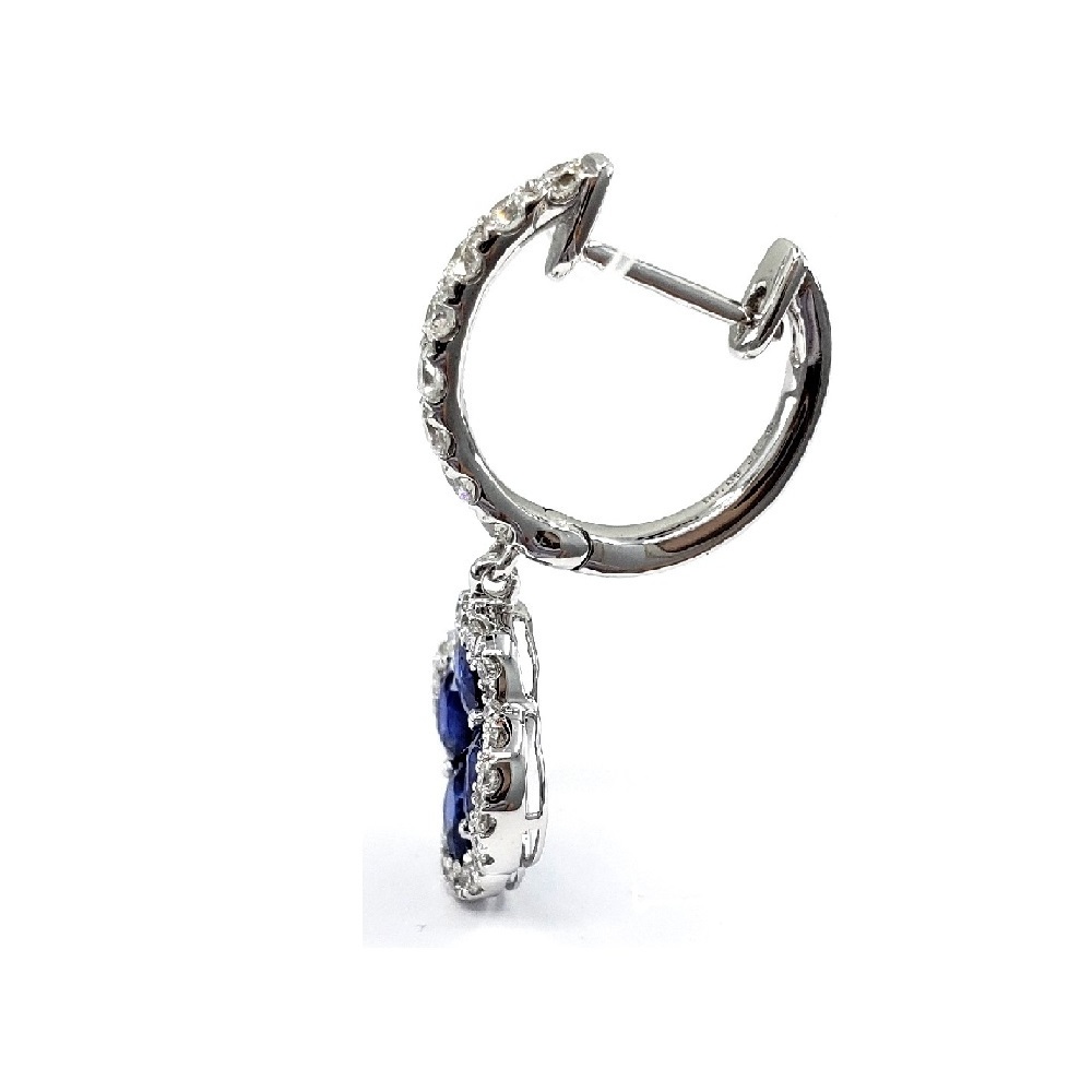 King O King Jewellery Co. Limited High Quality 14k Solid White Gold Real Diamond Blue Sapphire Hoops Earring For Gift