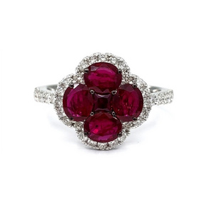 Fine Jewelry 750  Good Quality Romantic Illusion Cluster Fine Ruby Jewelry  18k White gold Natural Diamond Ring For Lady