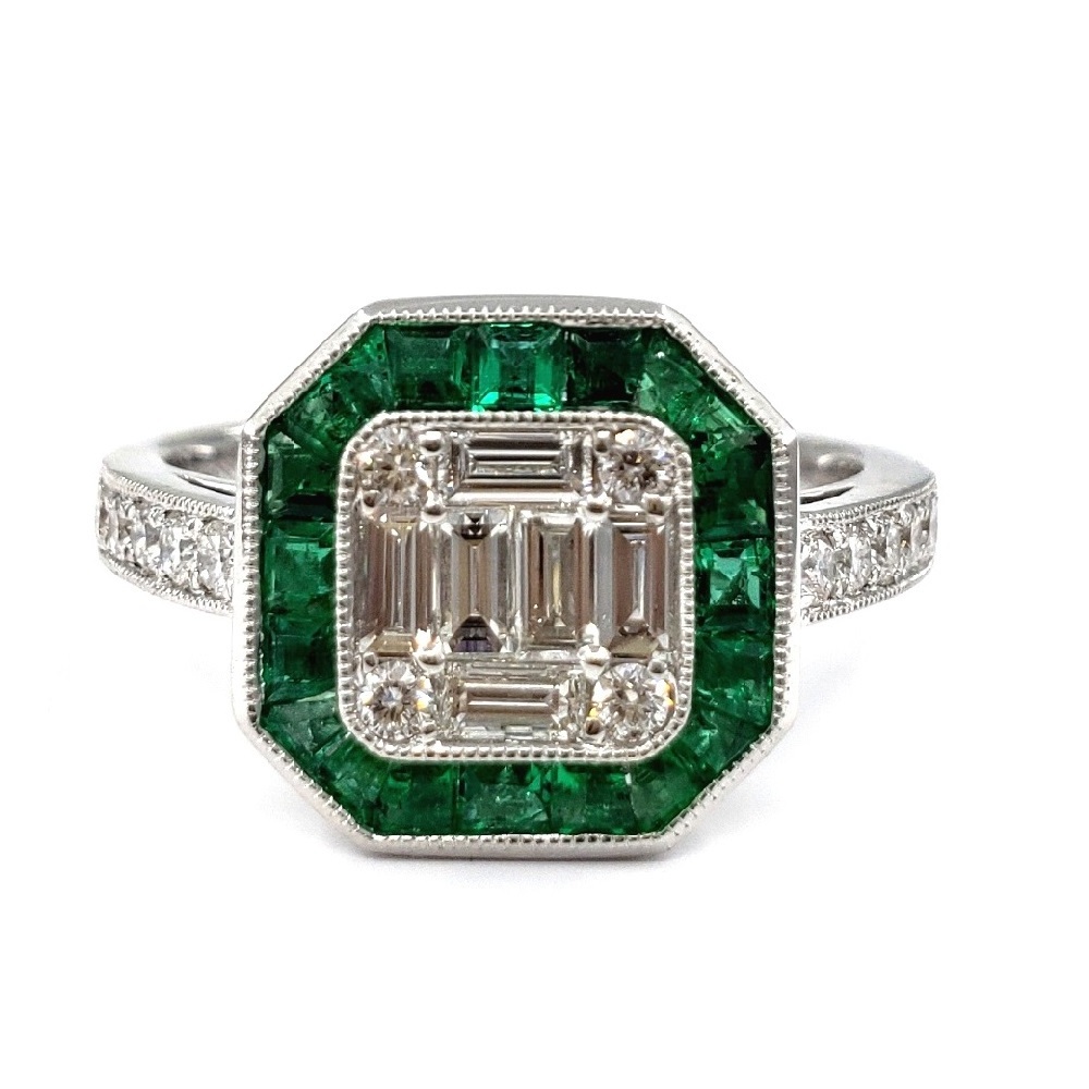 Vintage style fillirgree emerald design 18k gold ring Real Diamonds Cluster wholesale natural gemstone fine jewelry rings