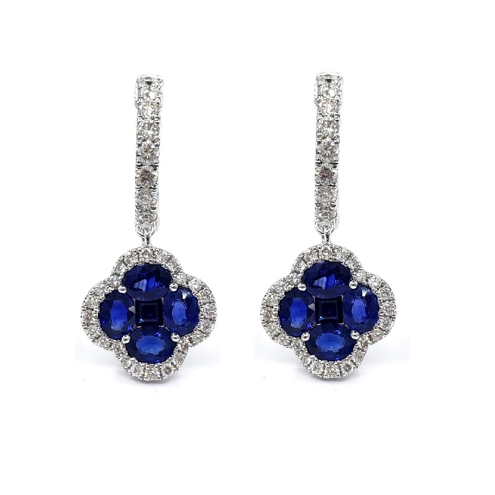 King O King Jewellery Co. Limited High Quality 14k Solid White Gold Real Diamond Blue Sapphire Hoops Earring For Gift