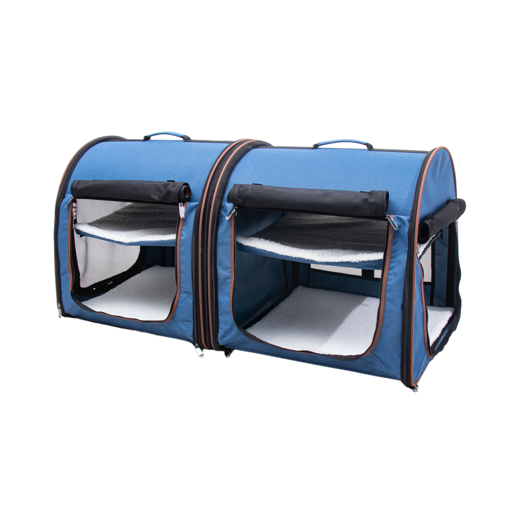 Outdoor Soft Sided Portable Dual Compartment Pet Dog Cat Travel Carrier Kennel Shelter