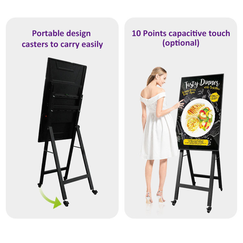 KINGONE 55 Inch Android Portable Floor Stand Movable Digital Kiosk Video Player Menu Board