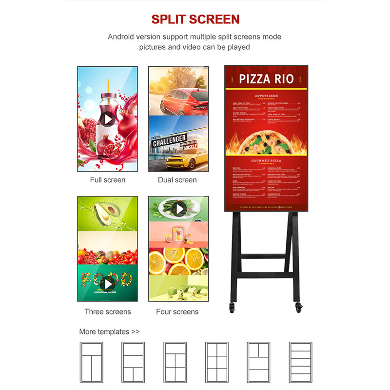 KINGONE 55 Inch Android Portable Floor Stand Movable Digital Kiosk Video Player Menu Board