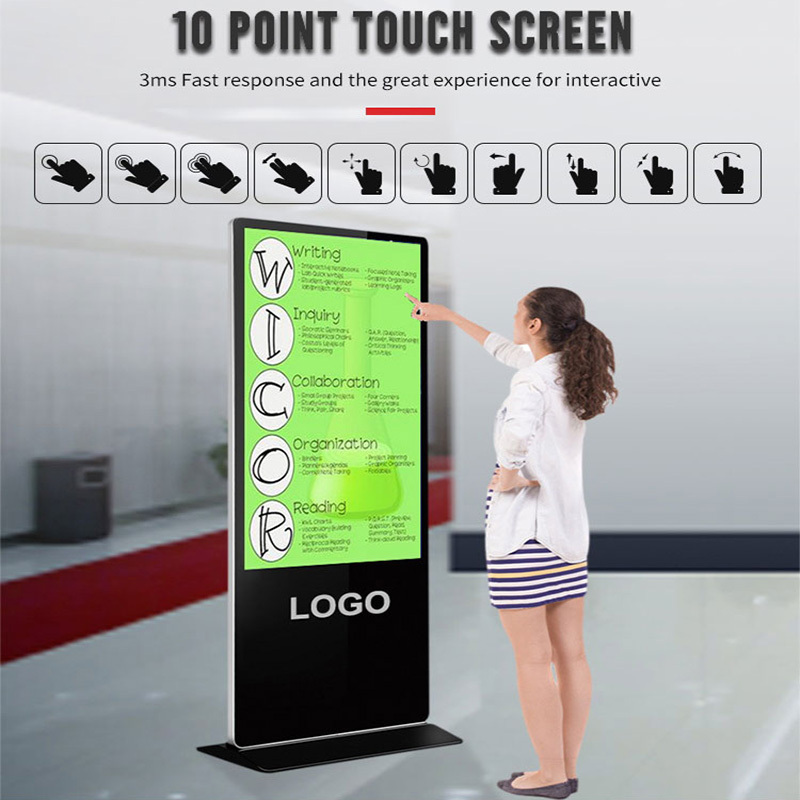 Free Standing 55 inch Interactive Digital Signage Display Totem Full HD 1080P LCD Monitor Touch Screen Kiosk Advertising Screen