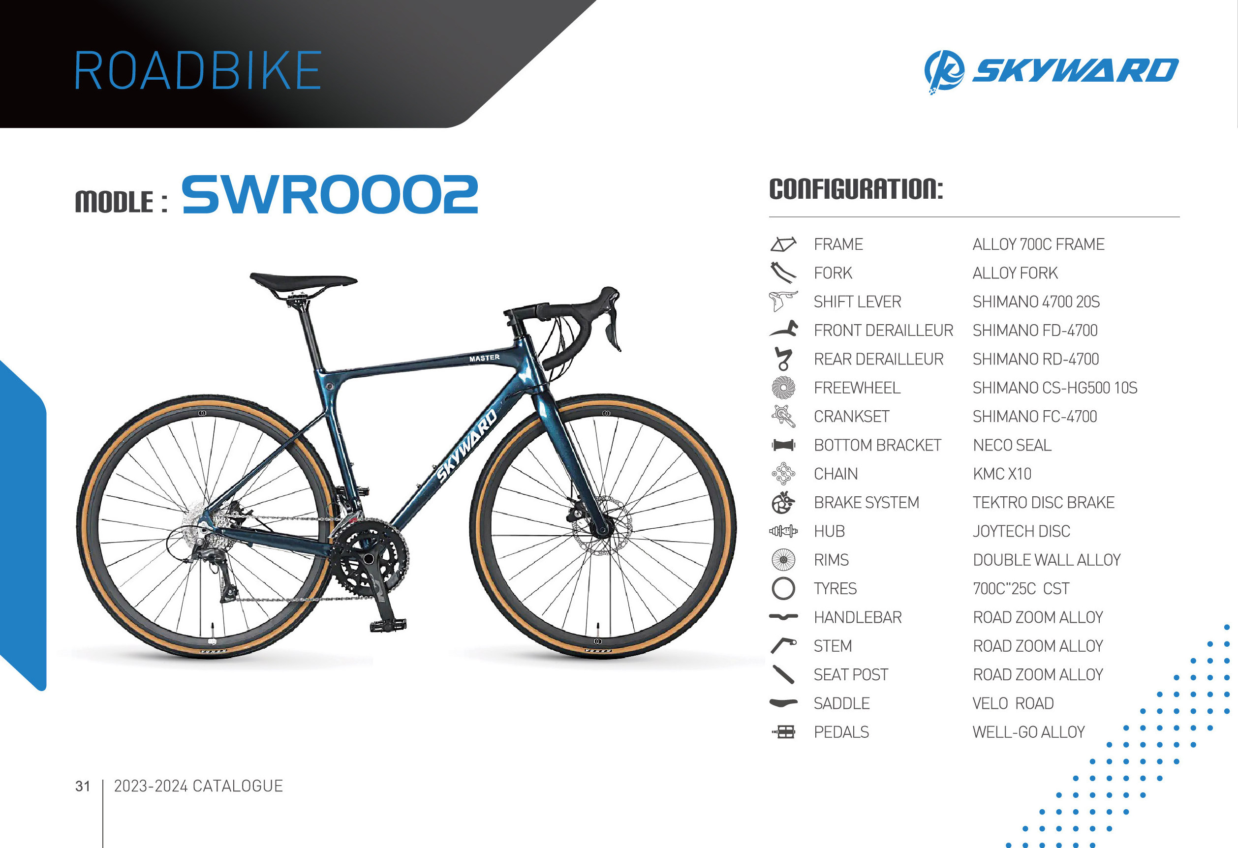 SKYWARD OEM high quality 700c aluminum alloy frame double wall alloy rims endurance road bike