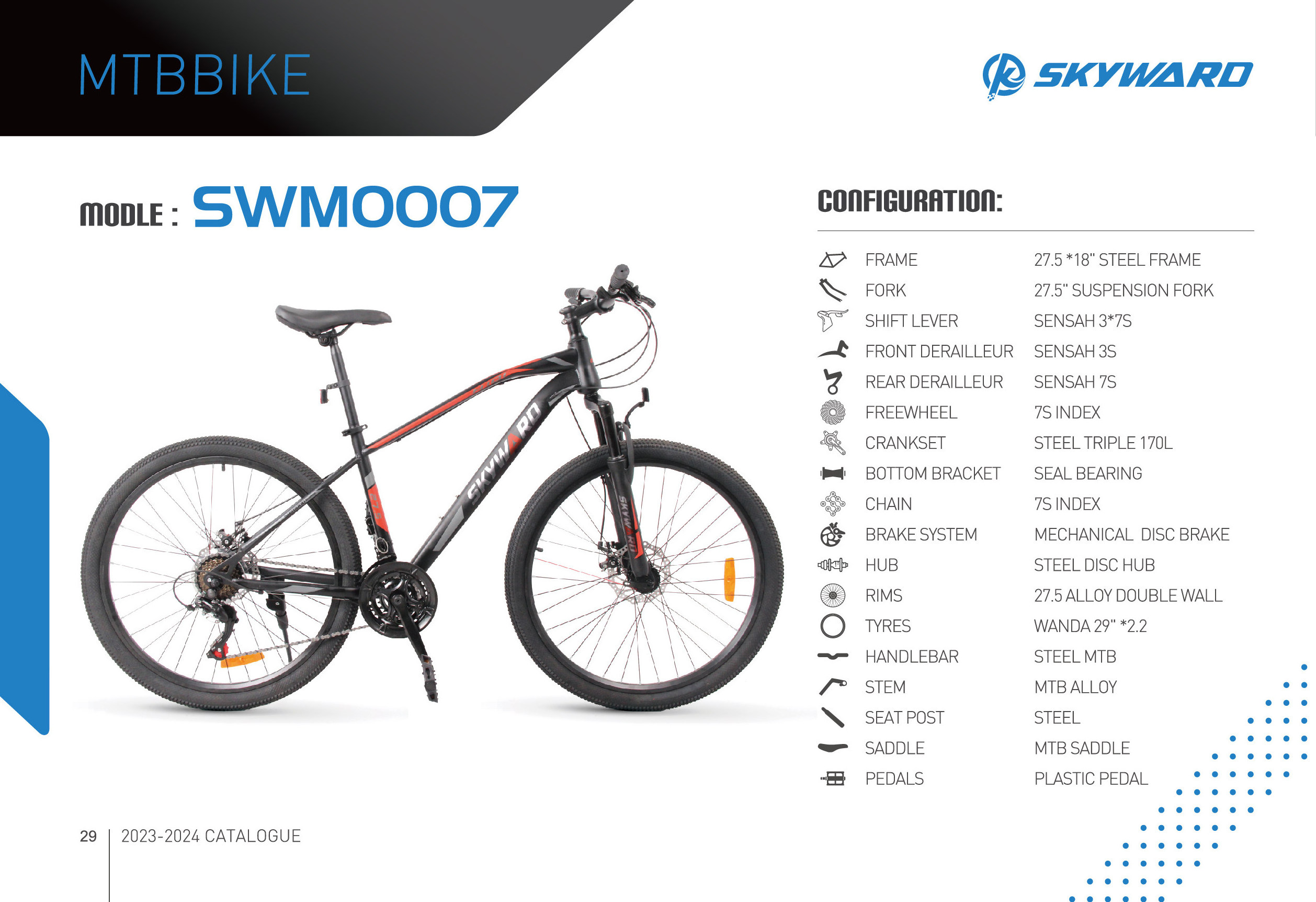 Skyward High Quality Durable Steel Frame 7 Speed Black Mountain Bike For Outdoor Bicycles