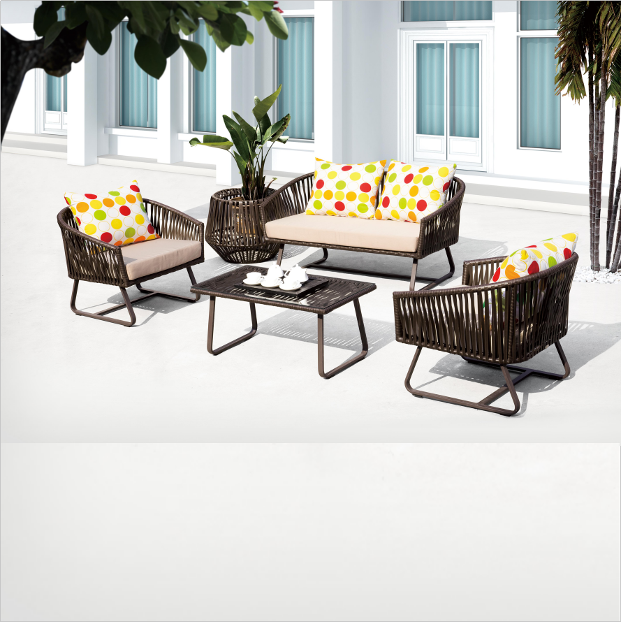 Luxury Simple 4pc Patio Furniture Rattan lounge aluminum Rope Sofa outdoor Wicker sofa cane garden furniture sofa set