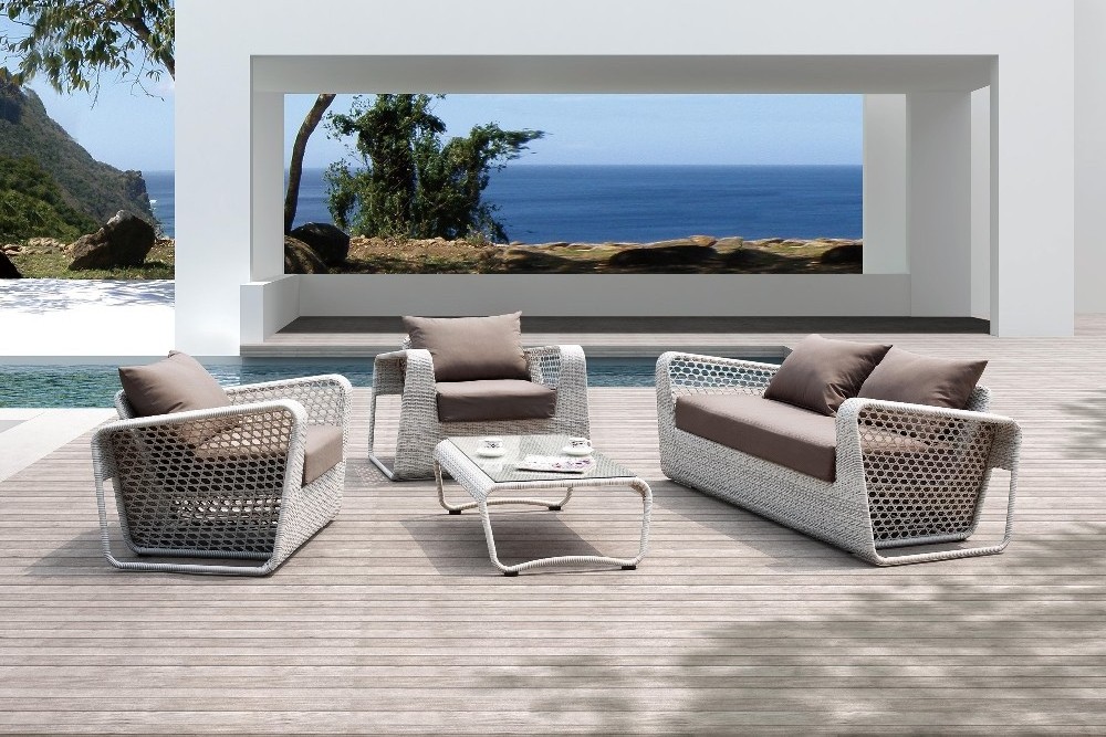 Darlene All weather Hotel Leisure modern Patio white wicker lounge royal garden sofa furniture rattan Outdoor furniture