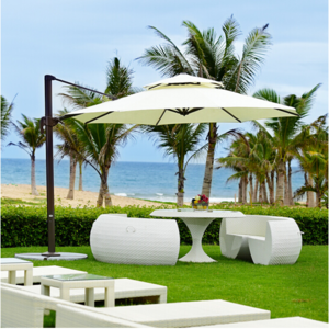 Hot sale customize logo beach aluminum sunshade umbrella frame size 2.7m outdoor garden umbrella wholesale Resort patio parasol