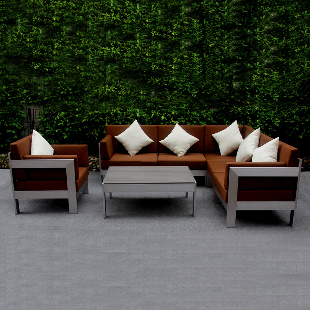 Outdoor hotel leisure Aluminum  Balcony patio Sectional Sofa Plastic wood table garden l shaped combined sofa Outdoor furniture