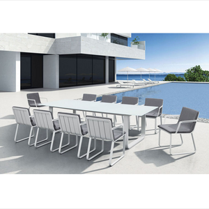 Foshan leisure Luxury 10 armrest chairs rectangle table Patio Hotel white aluminum outdoor garden furniture dining room set