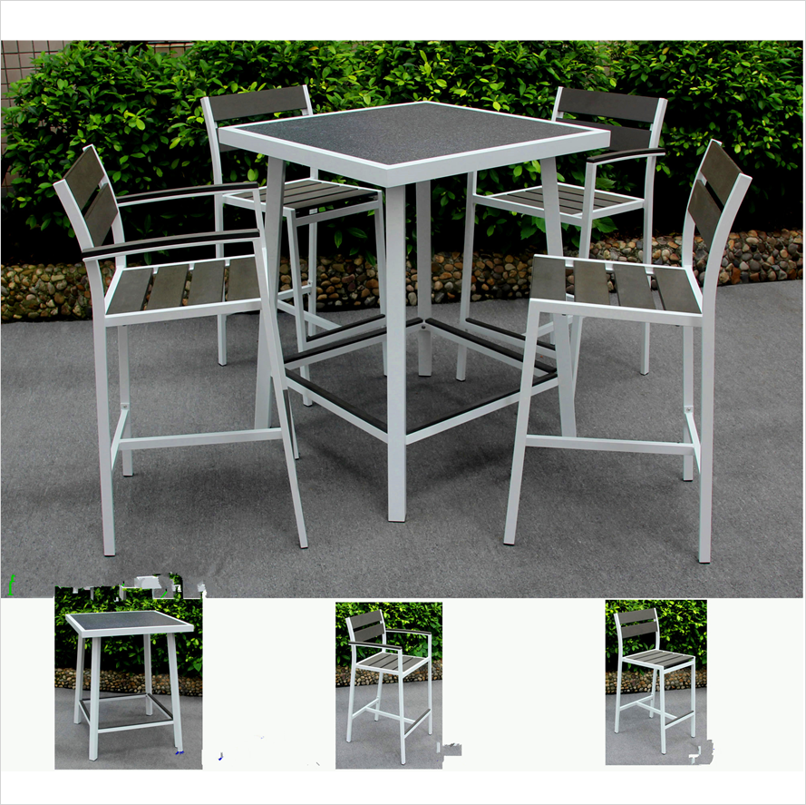 Wholesale New Style good quality China factory Garden Club plastic wood Bar table and chair  Outdoor Patio Beach Bar furniture