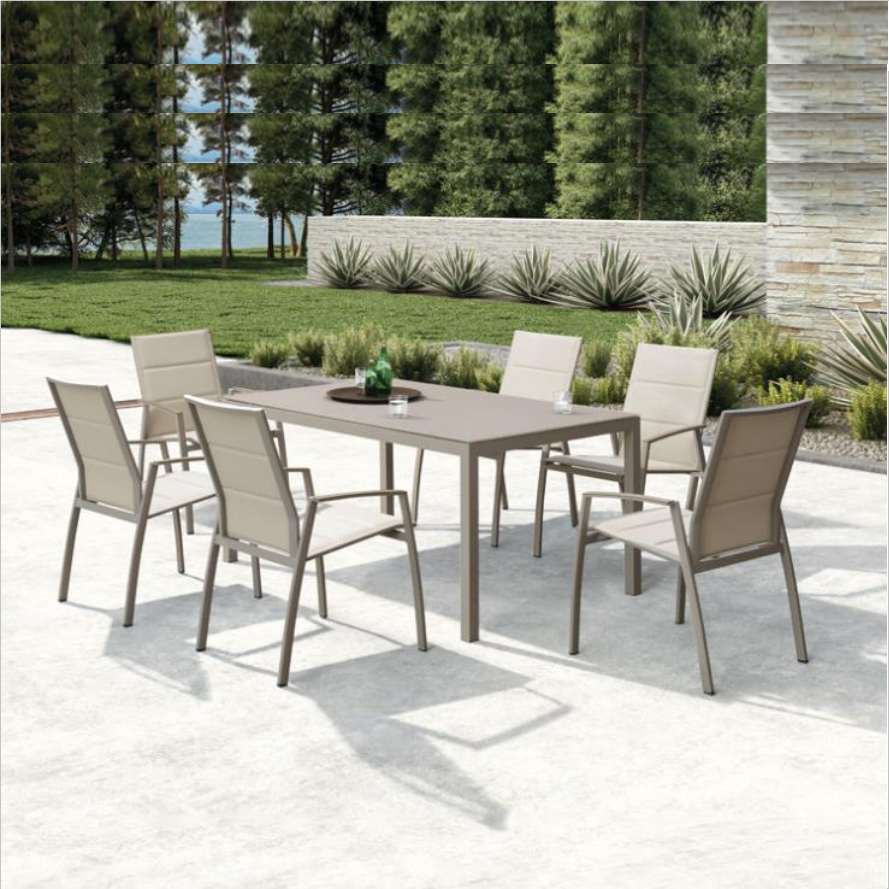 Flowering plum elegent white aluminum sling hot sale patio garden bar set Outdoor Hotel club bar table and chair furniture